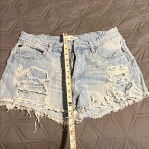 Kancan Distressed Light Blue Denim Shorts